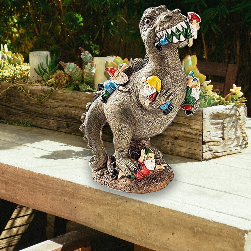 MAK Dinosaur Eating Gnomes Garden Decor Art for Garden Decor Outdoor Statue for Patio Lawn Yard Art Decoration Housewarming Garden Gift