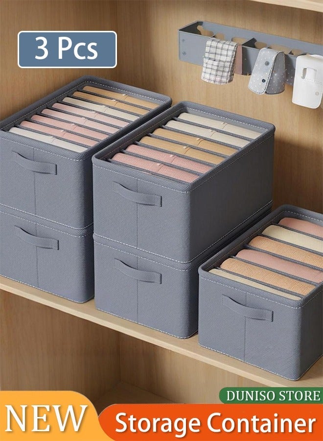 DUNISO 3 Pcs Clothing Storage Container, Fabric Storage Box Organizer Foldable Closet Organizer for Jeans, Shirts, Sweaters, Grey(6/7/9 Grids) - Image 1