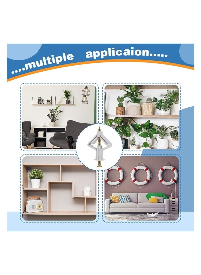 SHAOZHEN 50 Pieces Wall Anchor Kit, Hollow Wall Anchors with Screws Self Drilling, Hollow Wall Anchor for Drywall Plasterboard Butterfly Type Expansion Anchors with Screws, Nylon - Image 5