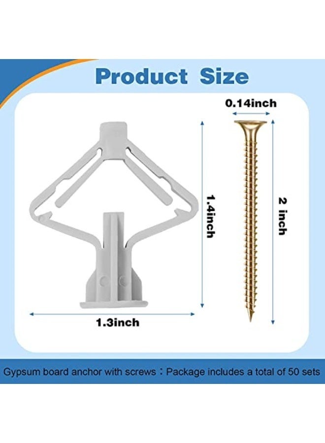 SHAOZHEN 50 Pieces Wall Anchor Kit, Hollow Wall Anchors with Screws Self Drilling, Hollow Wall Anchor for Drywall Plasterboard Butterfly Type Expansion Anchors with Screws, Nylon - Image 2
