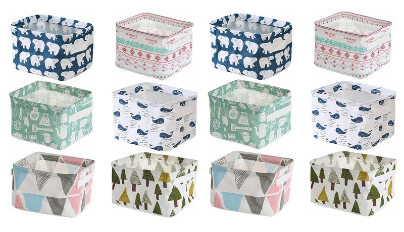 AZARIA Foldable Multipurpose Storage Box Small Canvas Fabric Organizer Baskets for Organizing Storage Box with Handles Boxes for Wardrobe Multi drawer storage organizer Rectangular SET OF 12 - Image 1
