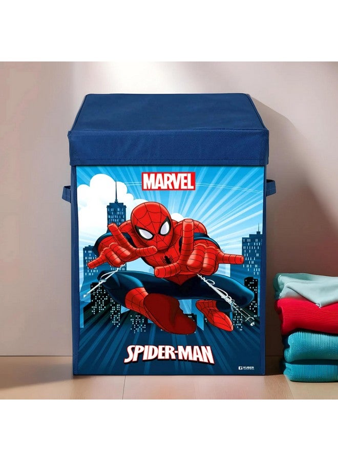 Kuber Industries Marvel Spiderman Print Foldable Laundry Basket|Clothes Storage Basket With Handle & Lid,60 Ltr.(Navy Blue) - Image 2