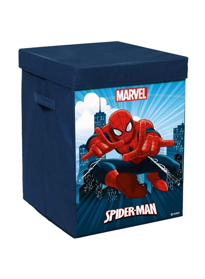 Kuber Industries Marvel Spiderman Print Foldable Laundry Basket|Clothes Storage Basket With Handle & Lid,60 Ltr.(Navy Blue) - Image 1