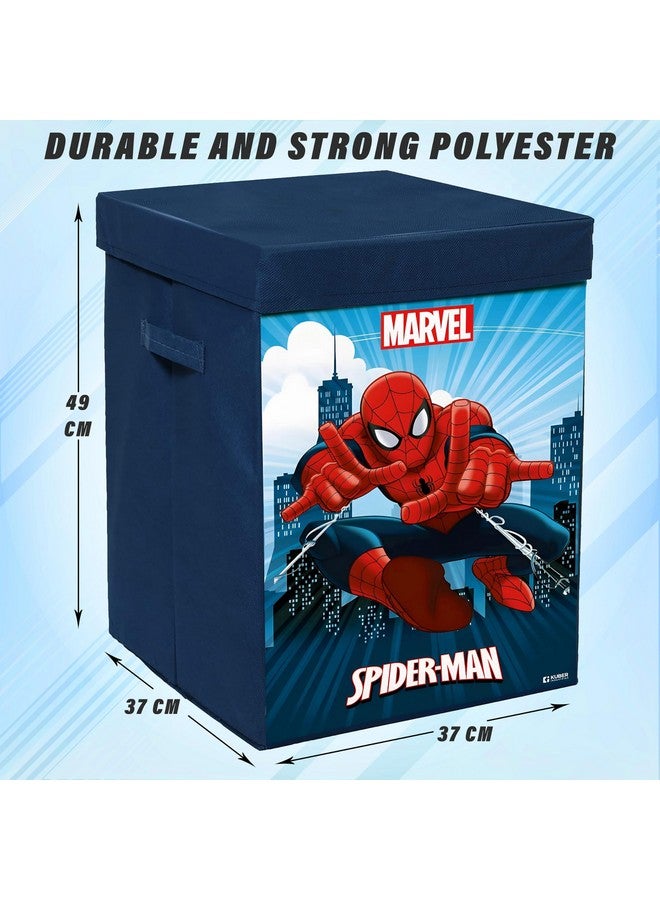 Kuber Industries Marvel Spiderman Print Foldable Laundry Basket|Clothes Storage Basket With Handle & Lid,60 Ltr.(Navy Blue) - Image 3