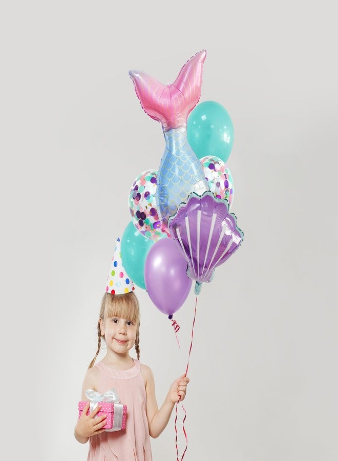 Dokuna Mermaid Birthday Decorations-Balloons, Banner, Cake Topper, Cupcake Toppers, Pom Pom Flower, Hanging swirl, Mermaid Garland for Girl’s Birthday Party Decorations - Image 4