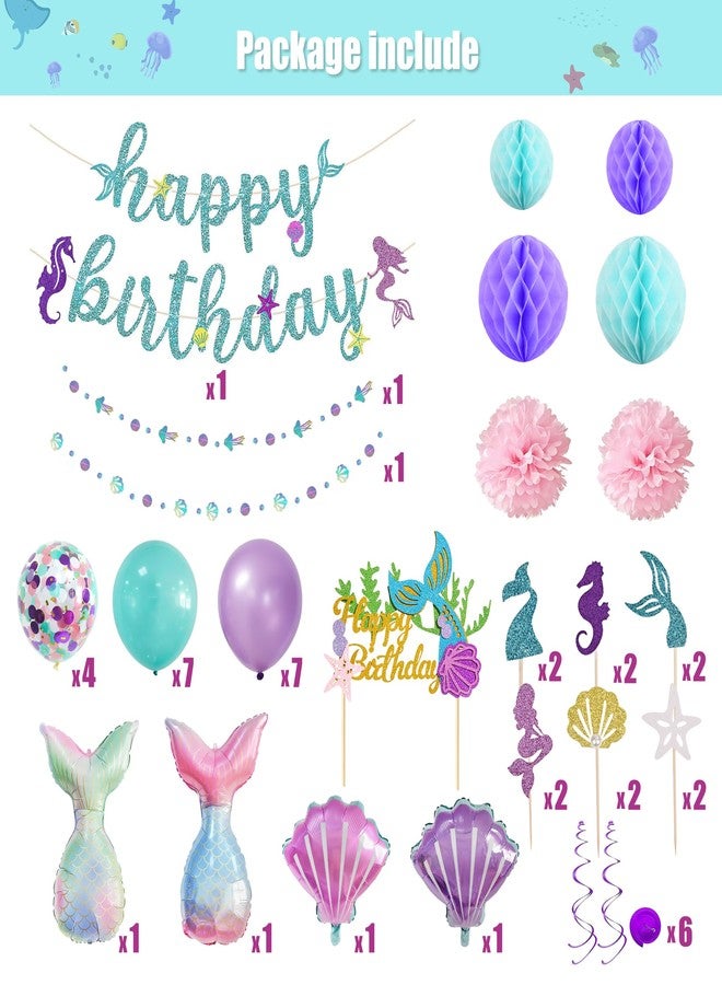 Dokuna Mermaid Birthday Decorations-Balloons, Banner, Cake Topper, Cupcake Toppers, Pom Pom Flower, Hanging swirl, Mermaid Garland for Girl’s Birthday Party Decorations - Image 5
