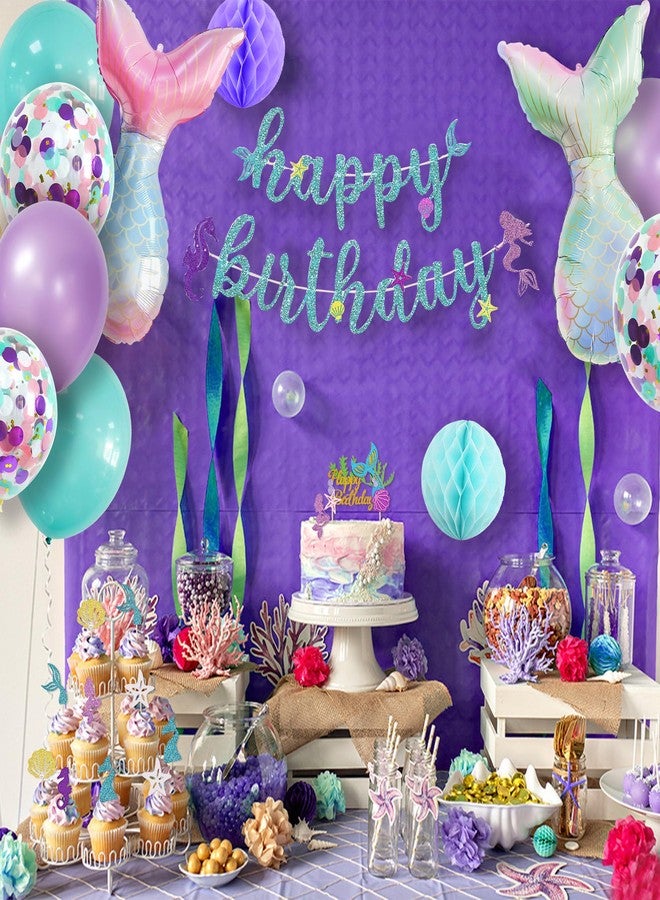 Dokuna Mermaid Birthday Decorations-Balloons, Banner, Cake Topper, Cupcake Toppers, Pom Pom Flower, Hanging swirl, Mermaid Garland for Girl’s Birthday Party Decorations - Image 3