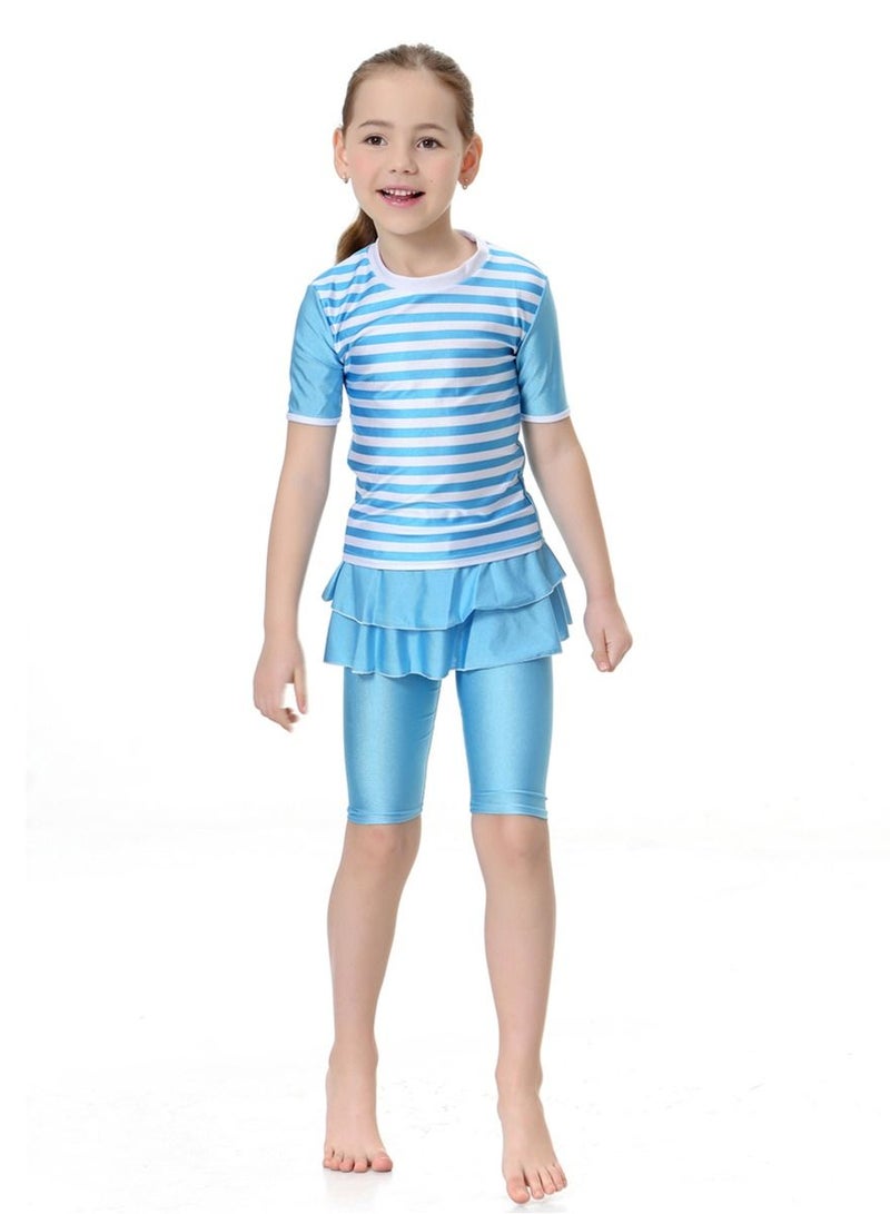 Loquat Girl's Two-Piece Swimwear Set Conservative Split Skirt Style Swimsuit Set Sky Blue  - Image 1