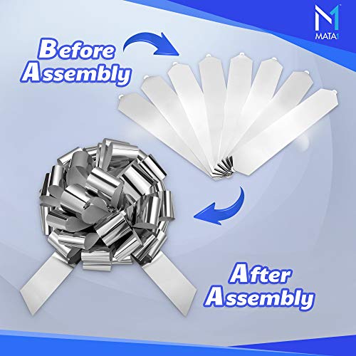 Mata1-USA - Huge Car Bow - Silver, 23 Inch - Big Gift Wrapping Bow for Large Gift Decoration - Giant Size for Indoor & Outdoor Use - 26 Loops & 4 Stickers - Image 5