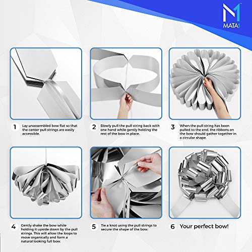 Mata1-USA - Huge Car Bow - Silver, 23 Inch - Big Gift Wrapping Bow for Large Gift Decoration - Giant Size for Indoor & Outdoor Use - 26 Loops & 4 Stickers - Image 4
