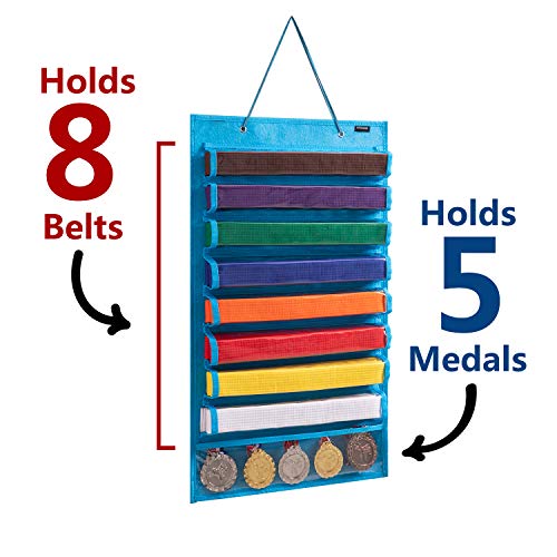 AFUOWER Martial Arts Belt Holder Hanging Display for 8 Belts, Hold 5 Medals - Image 2