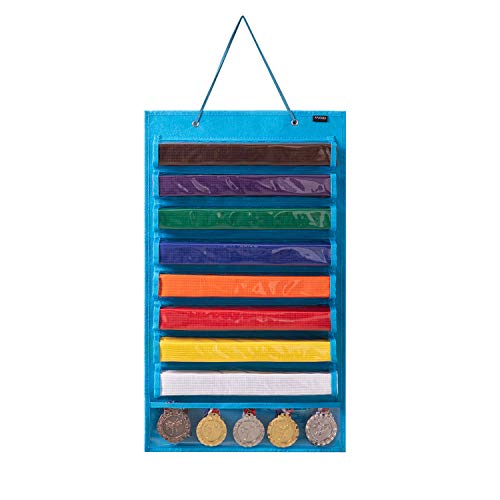AFUOWER Martial Arts Belt Holder Hanging Display for 8 Belts, Hold 5 Medals - Image 1