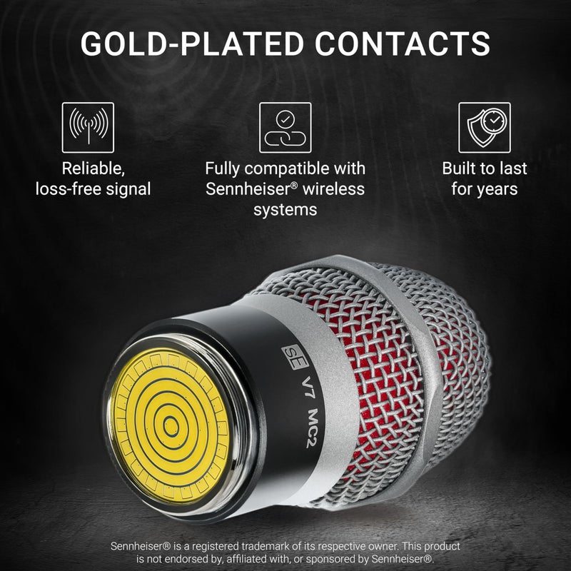 SE ELECTRONICS V7 MC2 Wireless Microphone Capsule - Compatible with Sennheiser Wireless Transmitters - Professional Dynamic Microphone for Singing, Speech & Music Studio Recording (Grey) - Image 5