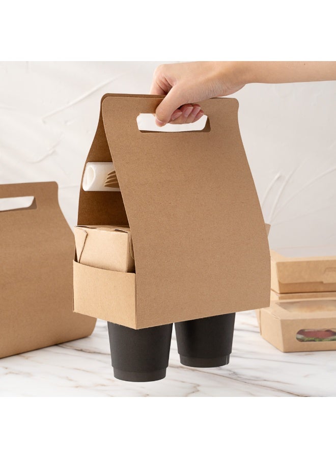 Restaurantware صناديق غداء ورقية بيولوجية 8.75 × 4.25 × 8 بوصة مع مقابض، 100 حاوية طعام كرافت قابلة للتصرف - حوامل أكواب، جيب أدوات، حاملي مشروبات كرافت للذهاب، للوجبات أو المشروبات - Image 3