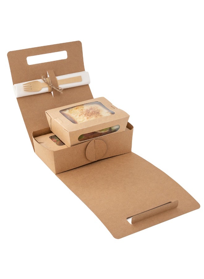 Restaurantware صناديق غداء ورقية بيولوجية 8.75 × 4.25 × 8 بوصة مع مقابض، 100 حاوية طعام كرافت قابلة للتصرف - حوامل أكواب، جيب أدوات، حاملي مشروبات كرافت للذهاب، للوجبات أو المشروبات - Image 2