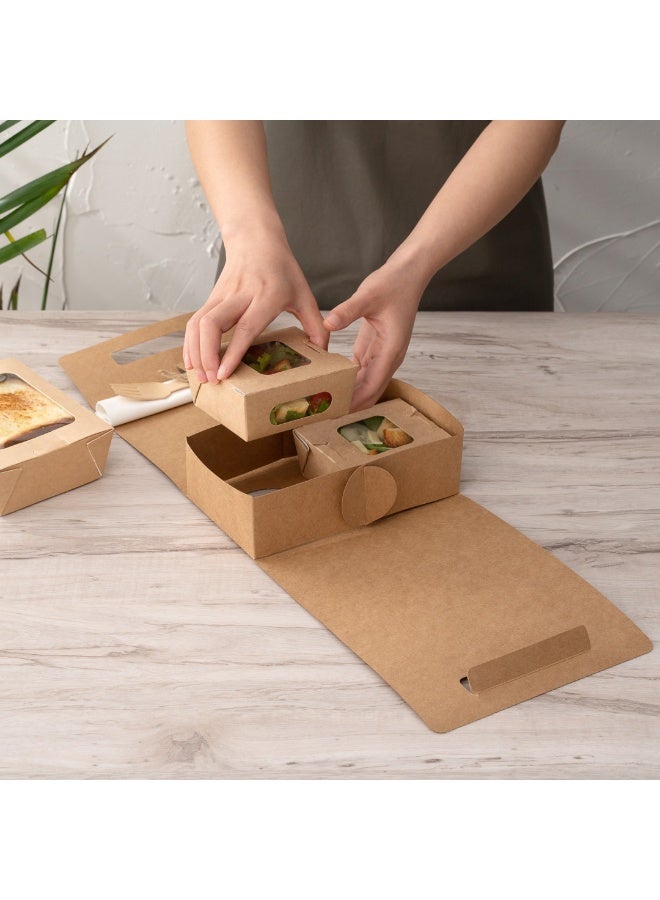 Restaurantware صناديق غداء ورقية بيولوجية 8.75 × 4.25 × 8 بوصة مع مقابض، 100 حاوية طعام كرافت قابلة للتصرف - حوامل أكواب، جيب أدوات، حاملي مشروبات كرافت للذهاب، للوجبات أو المشروبات - Image 5