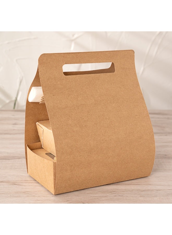 Restaurantware صناديق غداء ورقية بيولوجية 8.75 × 4.25 × 8 بوصة مع مقابض، 100 حاوية طعام كرافت قابلة للتصرف - حوامل أكواب، جيب أدوات، حاملي مشروبات كرافت للذهاب، للوجبات أو المشروبات - Image 4