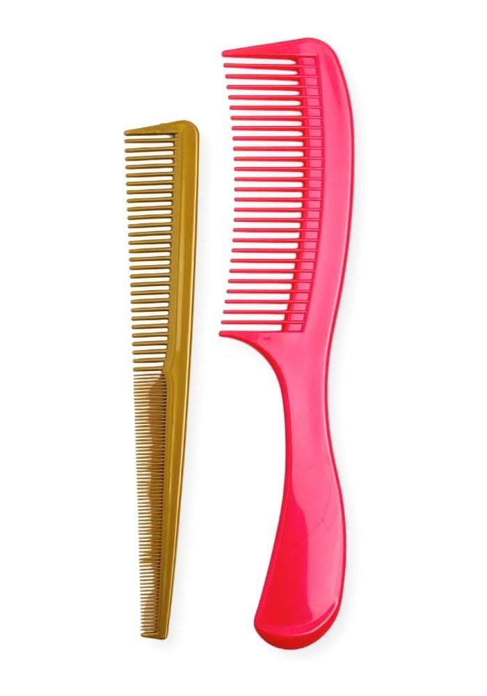 Glitters Wide-Tooth Hair Combs Set - Pink and Gold, 2-Piece Detangling and Styling Combs - Image 2