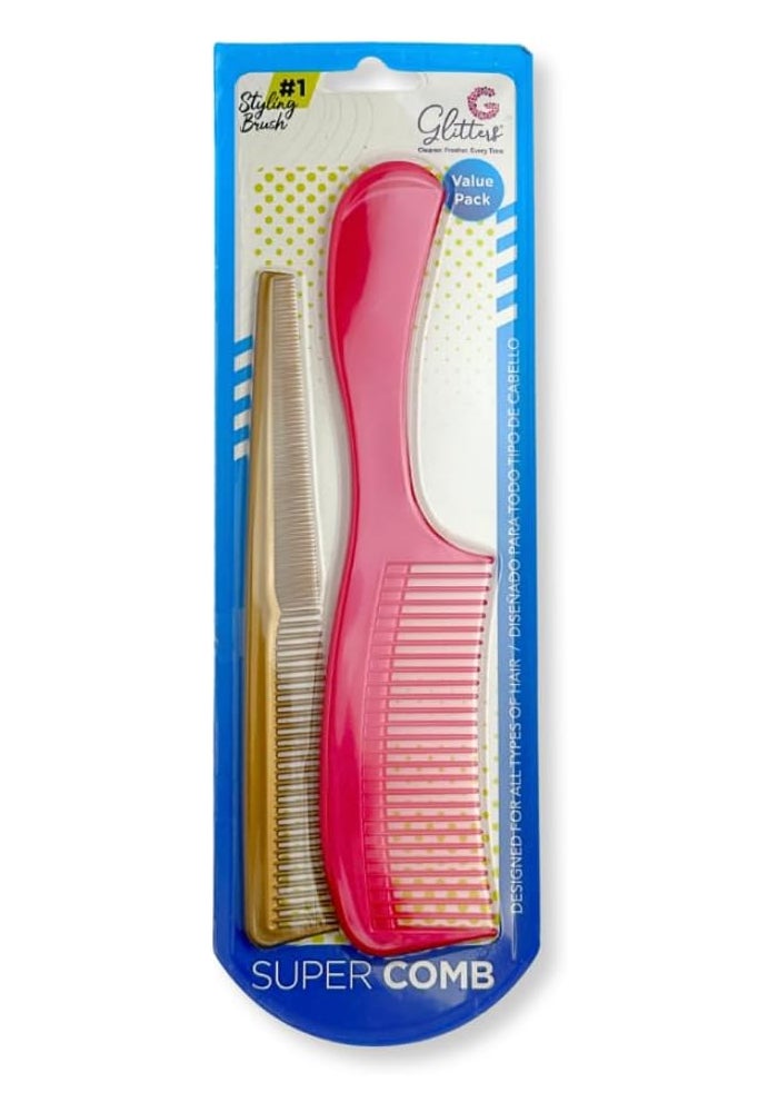 Glitters Wide-Tooth Hair Combs Set - Pink and Gold, 2-Piece Detangling and Styling Combs - Image 1