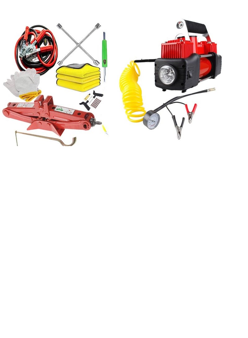 California formula-T ​California 12V Air Compressor Combo with Car Jack, Booster Cable, Towels, Gloves, and Carry Bag  - Image 1