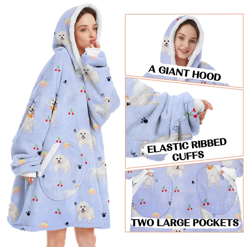 Zando Zando Dog Blanket Hoodie Purple Blanket for Adult Oversized Blanket Hoodies Cozy Warm Wearable Hooded Blanket Sherpa Blanket Hoodie with Pocket Thick Fleece Sweater Blanket Gift for Women Men - Image 3