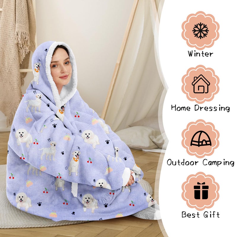Zando Zando Dog Blanket Hoodie Purple Blanket for Adult Oversized Blanket Hoodies Cozy Warm Wearable Hooded Blanket Sherpa Blanket Hoodie with Pocket Thick Fleece Sweater Blanket Gift for Women Men - Image 4