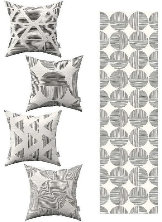Cango Home Cream Black Bohemian Scandinavian Patterned 4-Piece Throw Pillow Cover 1 Runner Set 4KMBS293-RS