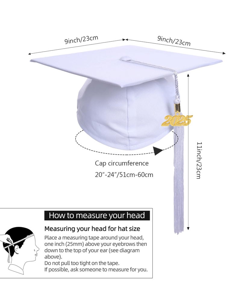 Newrara Graduation Unisex Matte Adult Graduation Cap with Tassel (White) - Image 4