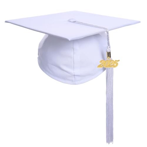 Newrara Graduation Unisex Matte Adult Graduation Cap with Tassel (White) - Image 1