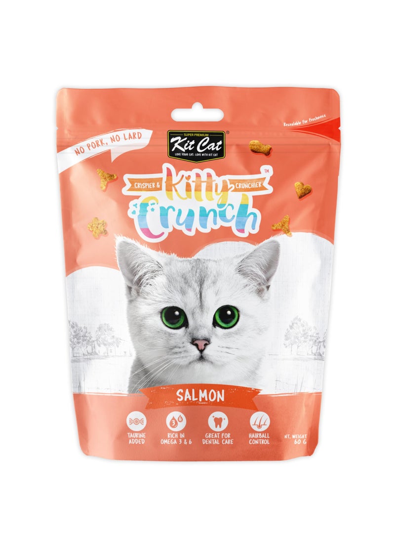 Kit Cat Kitty Crunch Salmon Flavor Cat Treats with Taurine Omega 3 and 6 Hairball Control and Dental Care 60g - Image 1