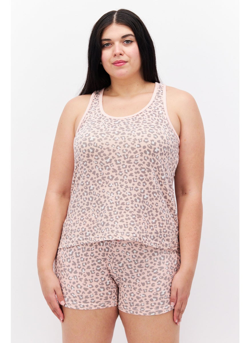 French Affair Women 2 Piece Animal Print Top And Bottom Set, Pink  - Image 1