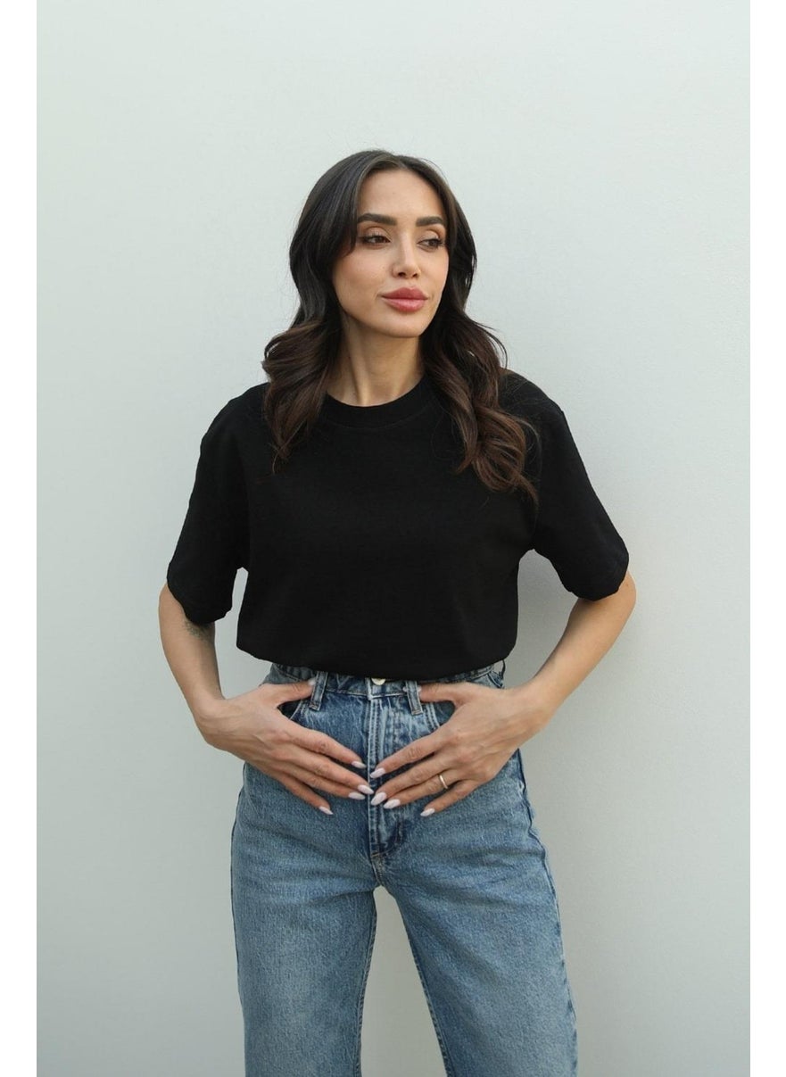 Havoş Havos Black Decorative Stitched T-Shirt  - Image 1