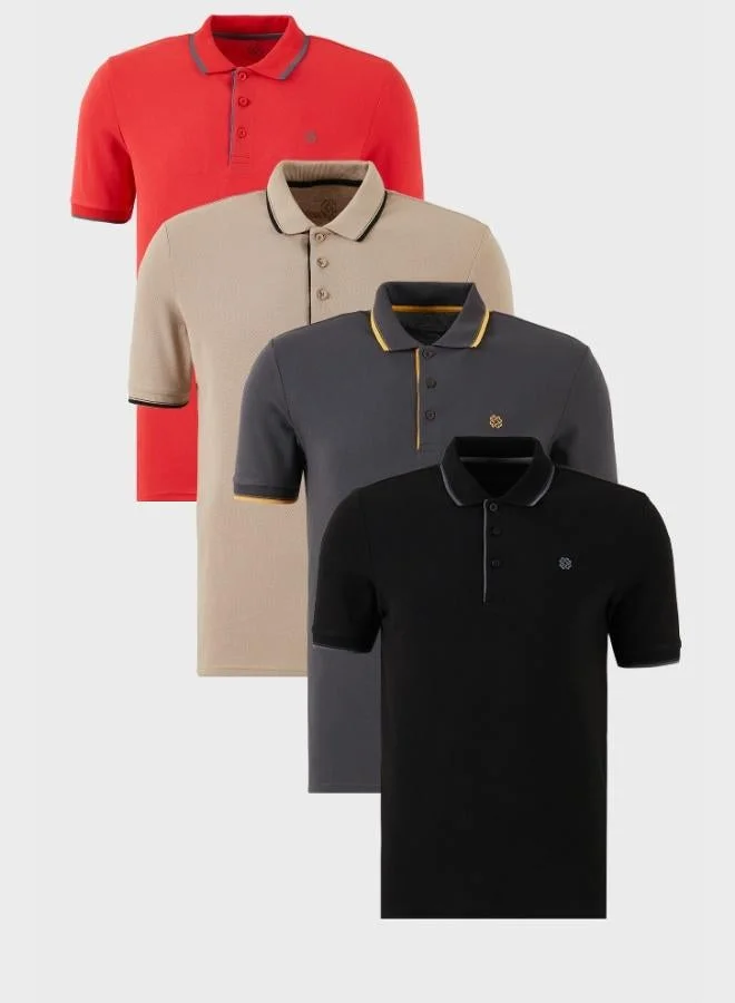 بوراتي تيشيرت رجالي بولو قطن بياقة بأزرار وتفاصيل خطوط بقصة ضيقة عبوة من  قطع