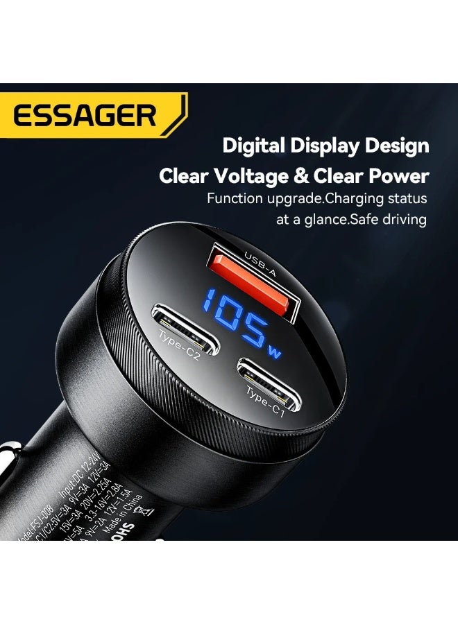 Essager 105W Digital Display Fast Car Charger For iPhone 15 14 pro MacBook USB A C Quick Charger For Huawei Xiaomi Samsung OPPO - Image 4