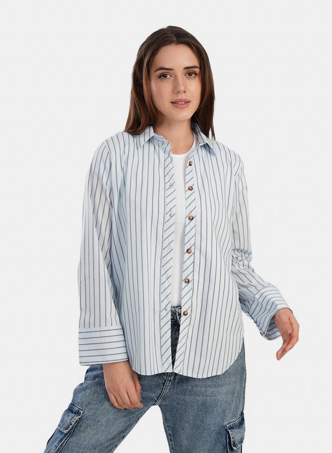 Carina Poplin Blue Striped Shirt - Image 1