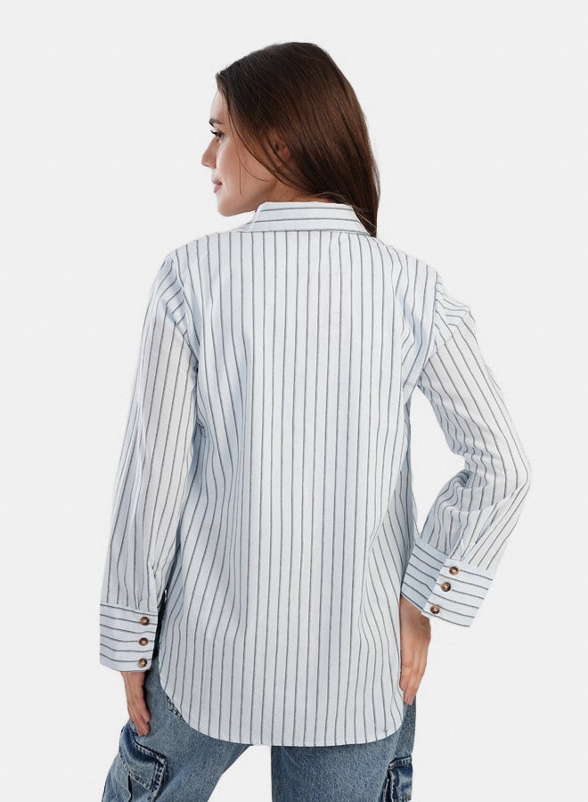 Carina Poplin Blue Striped Shirt - Image 3