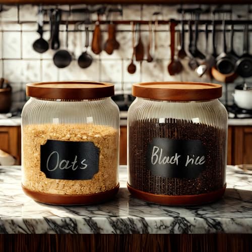 SAIOOL 2-Pack Striped Borosilicate Glass Airtight Canisters - Big mouth Large Capacity, Acacia Wood Lid, Food Storage Jars for Flour, Pasta, Pantry Organization (1/2 Gallon （Striped 2 pack）) - Image 2