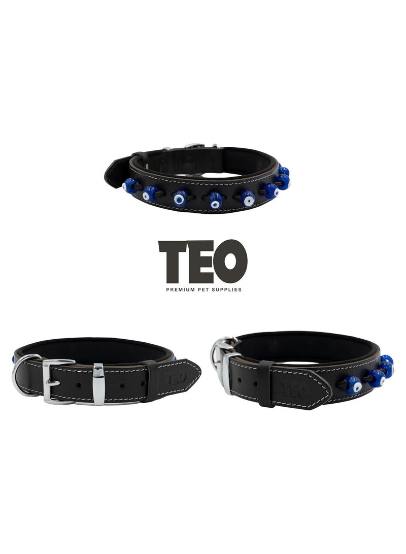 Teo Premium Pet Supplies Large Leather Dog Neck Collar Adjustable Durable Pet Collars for Dogs With Breathable Heavy Duty Rust-Proof Dog Accessories Metal Buckle Black - Image 2
