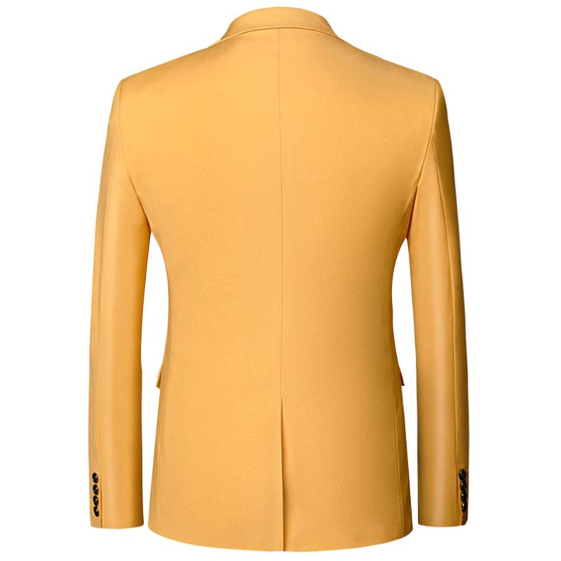 YFFUSHI Mens Slim Fit Blazer Jacket Two-Button Notched Lapel Casual Suit Jacket Yellow - Image 2