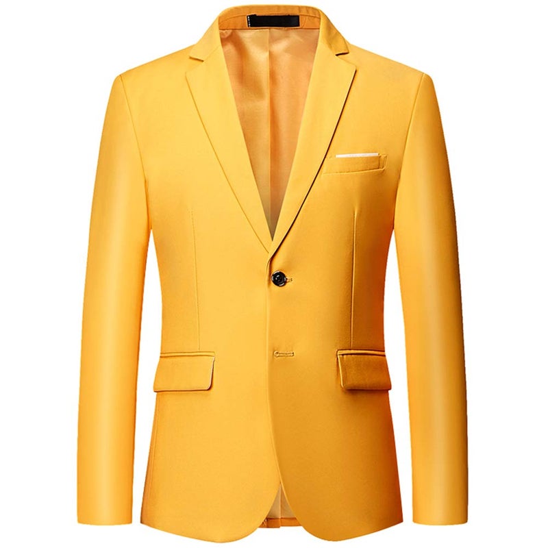 YFFUSHI Mens Slim Fit Blazer Jacket Two-Button Notched Lapel Casual Suit Jacket Yellow - Image 1