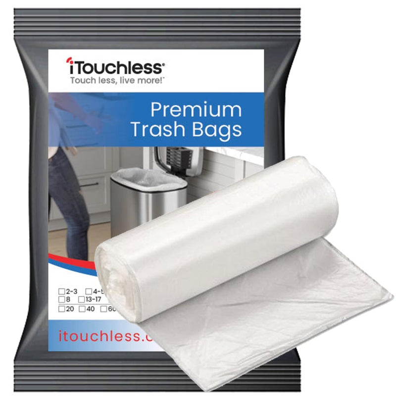 iTouchless Small  Medium Trash Bags Fits 2  6 Gallon Garbage Cans 50 Count Strong Bathroom Kitchen Bin Liners for Rubbish Recycling Compost in the Home Office Clear