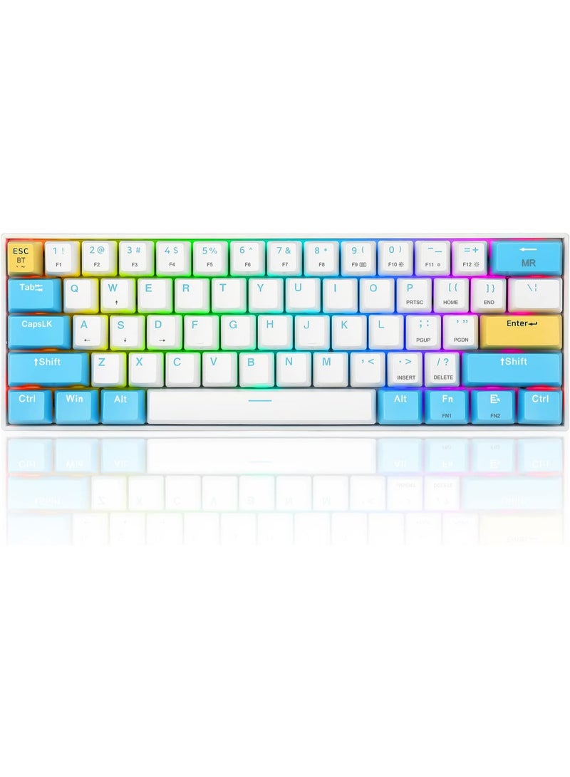 ريد Redragon K530 Pro Draconic 60% Bluetooth/Wired/2.4GHz Wireless Mechanical Keyboard, 61 Keys, Hot Swappable RGB Gaming Keyboard with Clicky Blue Switch- White /Blue | K530W-RGB-PRO BULLETR - Image 5