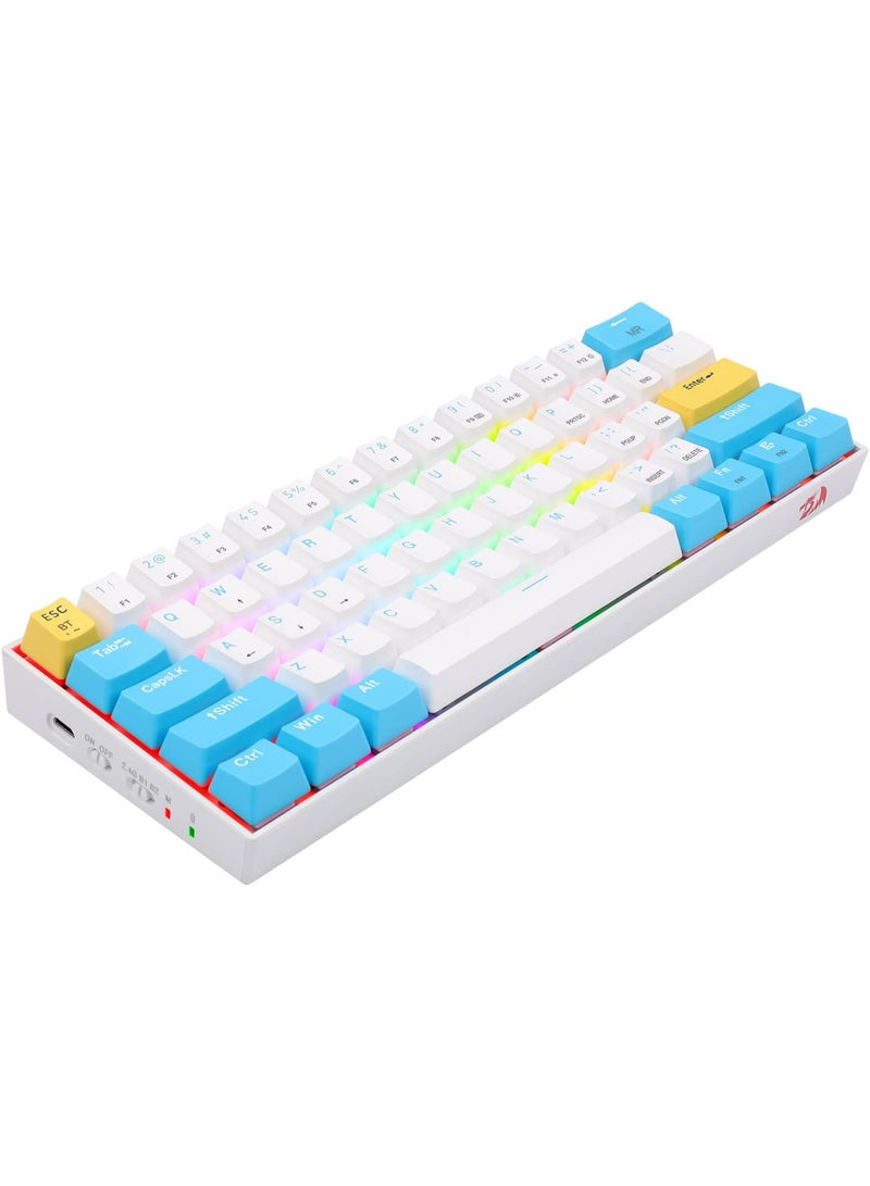 ريد Redragon K530 Pro Draconic 60% Bluetooth/Wired/2.4GHz Wireless Mechanical Keyboard, 61 Keys, Hot Swappable RGB Gaming Keyboard with Clicky Blue Switch- White /Blue | K530W-RGB-PRO BULLETR - Image 3
