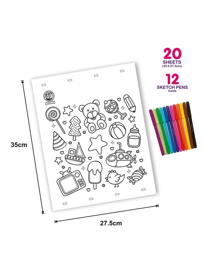 Ratna's Kids Doodle Art Colouring Kit Having 20 Sheets & 12 Sketch Pens | let The Child Learn with Fun Along with This Coloring kit - Image 4
