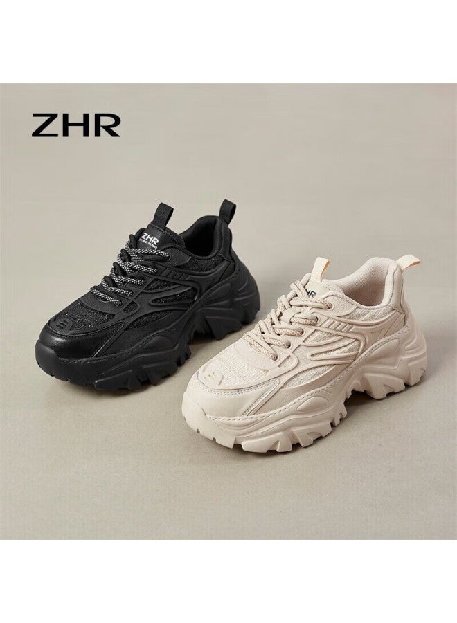 Zhr Women's Chunky Sneakers Spring Autumn Small Fragrance Style Thick-soled Casual Shoes Women's Sports Height-increasing Shoes G620f Black 37 - Image 5