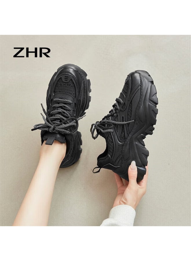 Zhr Women's Chunky Sneakers Spring Autumn Small Fragrance Style Thick-soled Casual Shoes Women's Sports Height-increasing Shoes G620f Black 37 - Image 2