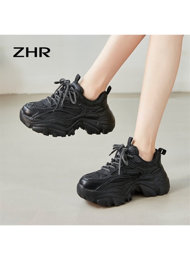 Zhr Women's Chunky Sneakers Spring Autumn Small Fragrance Style Thick-soled Casual Shoes Women's Sports Height-increasing Shoes G620f Black 37 - Image 3