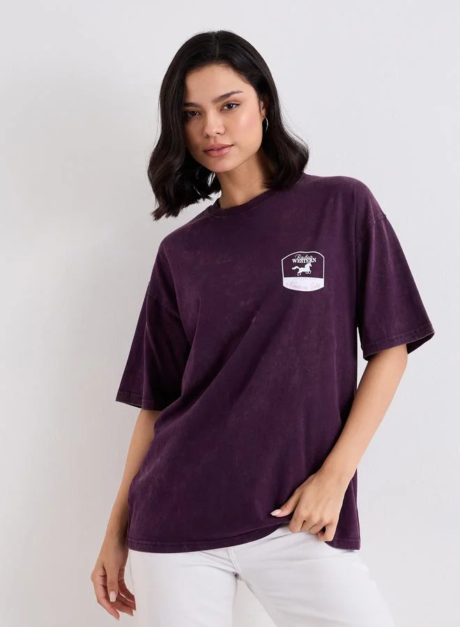 Styli Styli Women Purple Acid Washed Oversized T-Shirt