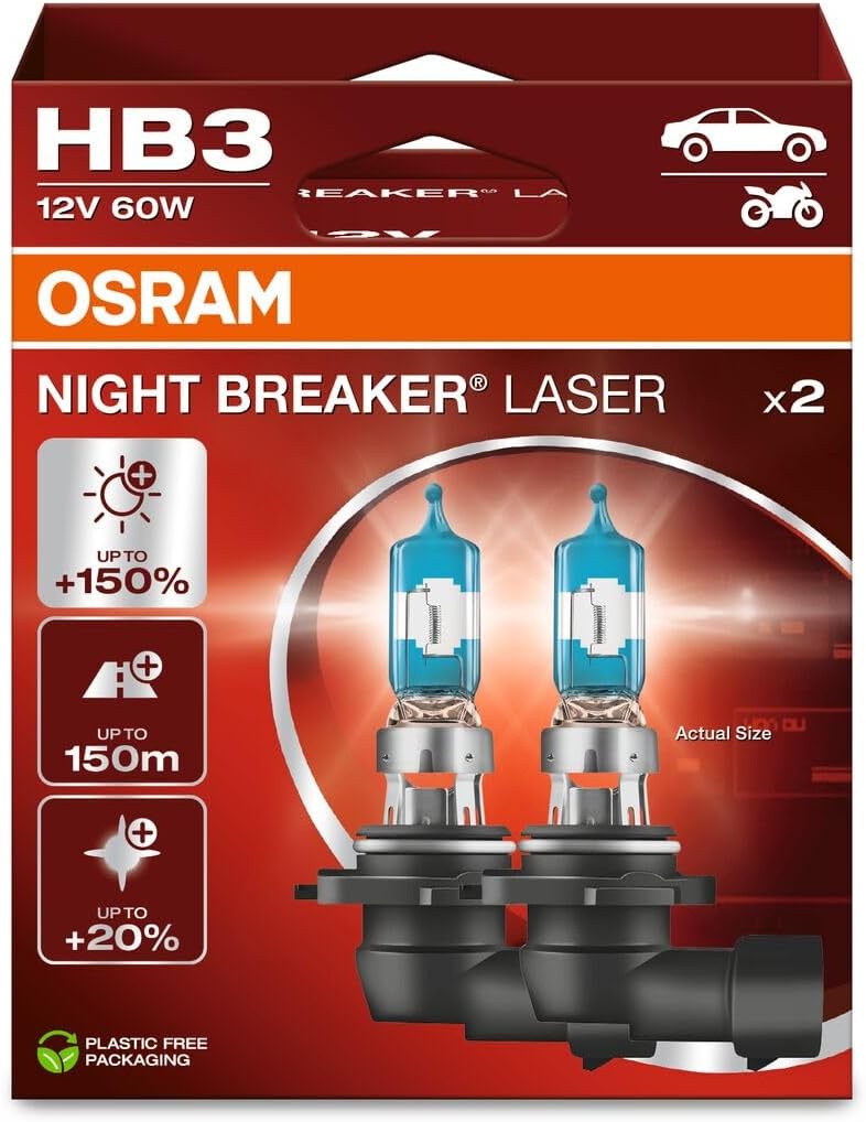 OSRAM NIGHT BREAKER LASER HB3 Halogen Headlamp Duo Box (2 Lamps) - 150% More Brightness - Image 2