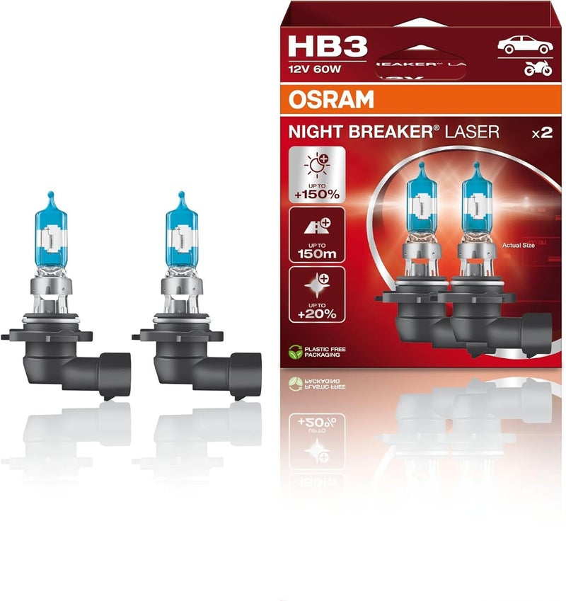 OSRAM NIGHT BREAKER LASER HB3 Halogen Headlamp Duo Box (2 Lamps) - 150% More Brightness - Image 1